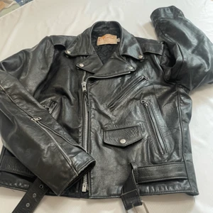 Vintage Excelled Black Leather Motorcycle Moto Biker Jacket Made In USA Mens 40 - Bild 1 von 14