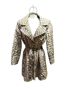 Brandon Thomas Women's Rain Coat Size PM Leopard Print Belt Pockets Jacket - Picture 1 of 7