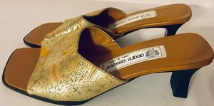 Andre’ Assous Paisely Fabric Leather (Damask) Block Heels Slip On Sandals Sz6.5M - Picture 1 of 12