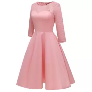 Women Retro style Princess Lace Cocktail Long Sleeve Aline Swing Dress - Picture 1 of 3