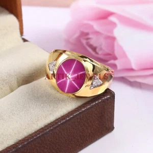 Lab Created Linde Star Gemstone Gold Plated 925 Sterling Silver Men's Ring #21 - Picture 1 of 10