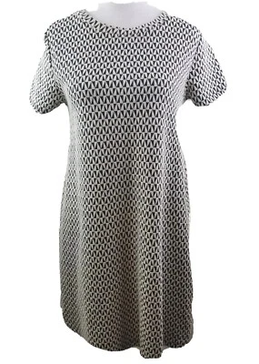 Zara Women Large Dress White Black Knit Short Sleeve Shift 90s Y2K Style Print - Image 1 of 4