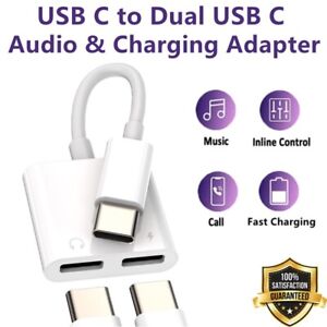 2 in 1 Dual USB-C Type C Headphones Adapter & Charging Adapter Aux Audio Cord