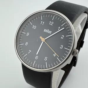 BrAun Quartz Watch S11 Men 50m Silver Steel Black Leather Analog New Battery - Picture 1 of 6
