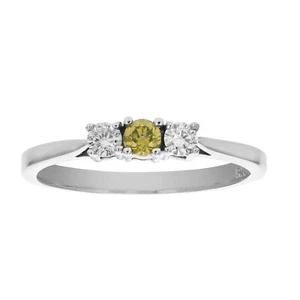 1/4 cttw 3 Stone Yellow and White Diamond Engagement Ring 14K White Gold Size 7 - Picture 1 of 5