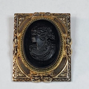 Vintage Signed CORO Patented #121349 Large Pin Brooch Pendant Mourning Cameo - Picture 1 of 12
