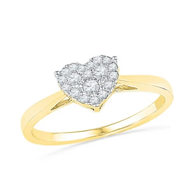 10K Yellow Gold Womens Round Diamond Simple Heart Cluster Ring 1/6 Cttw - Image 1 of 2
