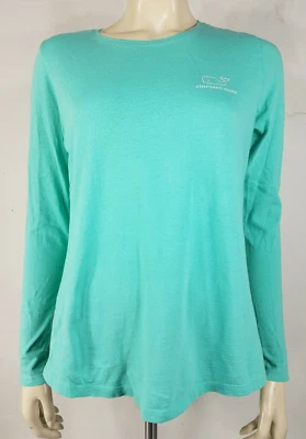 Vineyard Vines verde mar 100% algodón manga larga logotipo ballena camiseta damas pequeña Foto 1 de 4