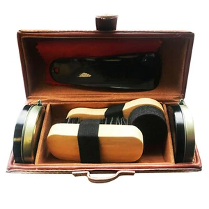 SHOE CLEANING CARE KIT SET FOR BROWN BLACK LEATHER WITH POLISH BRUSH TRAVEL CASE - Picture 1 of 8