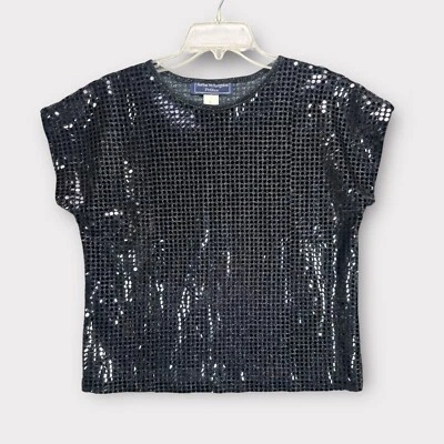 VTG Womens Boxy Sequin Shirt Size 8P Black 80s Glam Disco Party Costume Dance - Image 1 of 4