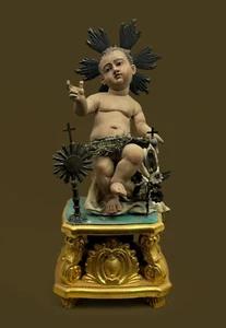 Bambinello Gesu' da culla arte sacra Bambino 23 cm - Foto 1 di 11