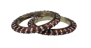 Par de brazaletes de piedra rectangulares y diamante brillo marrón Indian Bollywood (x2) - Imagen 1 de 1