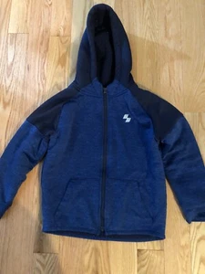 Place Sport Youth Boys Medium 7/8 Blue & Black Hooded Jacket Winter Coat Fleece - Picture 1 of 24
