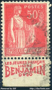 FRANCE TYPE PAIX N° 283 BANDELETTE PUB BENJAMIN AVEC OBLITERATION  - Picture 1 of 1