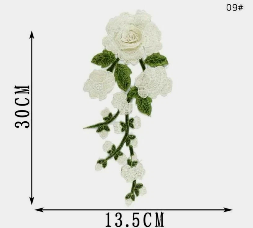 Large Ivory Embroidered 3D Applique Flower Patch Sew On DIY Leaf 12"  - Image 1 of 1