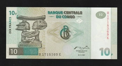 Congo Democratic Republic, 10 Francs, 1997, P-87, UNC Banknote - Image 1 of 2