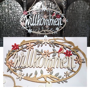 Türschild Willkommen Holz Deko Fensterbild Aufhänger 22cm Türdekoration Schild - Bild 1 von 5