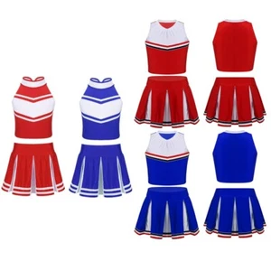 Girls Cheerleader Costume Outfits Uniform School Performance Kids Fancy Dress Up - Picture 1 of 49