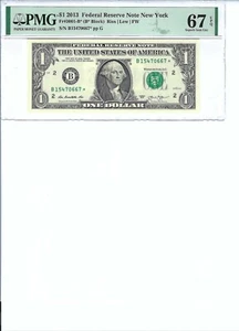 2013 $1 FRNFR3001-B* PMG 67 Gem UNC EPQ, New York * Note S/N15470667*!!! - Picture 1 of 2