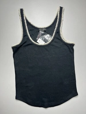 Camiseta sin mangas J Crew vintage con ribete de perlas acanaladas para mujer mediana negra cuello con cuentas elástico Foto 1 de 4