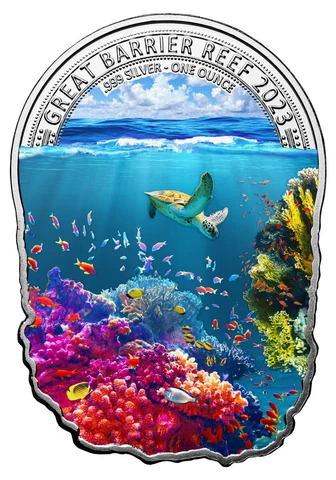 2023 Fiji $2 1-oz Great Barrier Reef-Shaped Colorized Coin BU Cover
