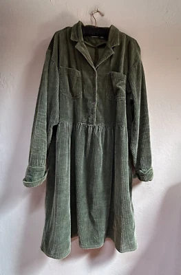 Newport News Estilo Fácil Mujer Talla 18 Verde Camisa Vestido Pana Manga Larga Foto 1 de 4