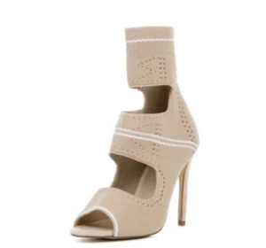 Cape Robbin Lola-14 Nude Stripe Knit Peeptoe Heels Booties Sz 10 RARE!  BLOGGERS - Picture 1 of 5