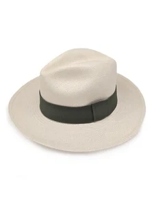 Sombrero de Panamá Rodante Genuino Calidad Auténtica con Banda Verde Oliva - Blanco - Imagen 1 de 10