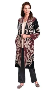 SOFT ENVIRONMENT BLACK PLUM FLORAL LONG Open CARDIGAN SWEATER JACKET L - Bild 1 von 7