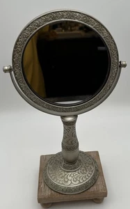 Vintage Style Vanity Mirror Silver/Pewter Tone Scroll Filigree Design Metal Look - Picture 1 of 6