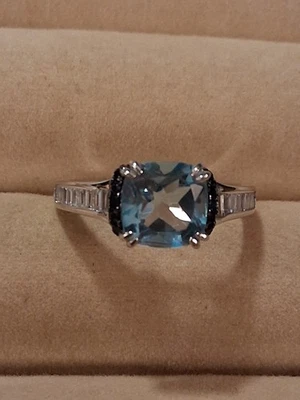 Topacio azul cielo 8 mm, espinela negra y circonitas circonitas simuladas, placa St.Sil. de 14 KWG 925, 8,5 Foto 1 de 4