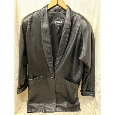 Tibor Black Genuine Leather Blazer Jacket Shawl Collar Single Button Women's M - Image 1 of 4
