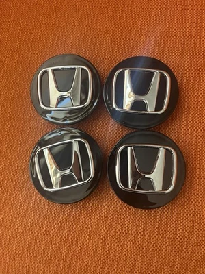 Set of 4 Honda Black Wheel Rim Center Caps Chrome Logo 69MM/2.75 - Image 1 of 4