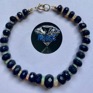 BRACCIALE ORO 9 CT ZAFFIRO e OPALE DI FUOCO TUTTO NATURALE, FATTO A MANO UK - Foto 1 di 6
