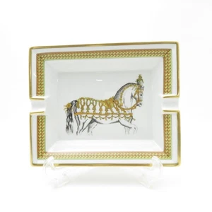 Hermes Paris Ashtray Horse Ceramic White Gold Used  No box - Picture 1 of 9