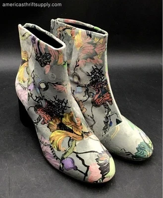 Botines de gamuza con estampado floral de trapo y hueso de tacón ancho hechos en Italia talla 40 Foto 1 de 4