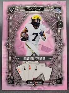 Donovan Edwards/2 2024 Wild Card Draw 5 Card PRC Rookie lámina de oro rosa Michigan - Imagen 1 de 2