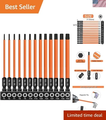 13Pcs Torx Screwdriver Bits Set, 6”Double Impact Magnetic S2 Steel Long Extensio - Image 1 of 4