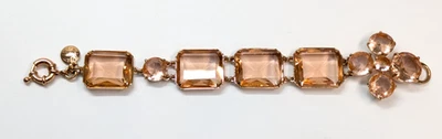J. Crew Chunky Peach/Pink Large Glass Rhinestone Panel Bracelet 7 5/8" - Image 1 of 4
