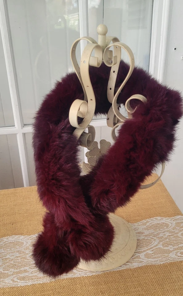 Bufanda de cuello de piel sintética vintage para mujer, envolvente de cuello cálido, piel de borgoña Foto 1 de 4