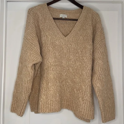 Lucky Brand Women XL Sweater Relaxed Cotton Blend Vneck Comfort Cottagecore - Image 1 of 4