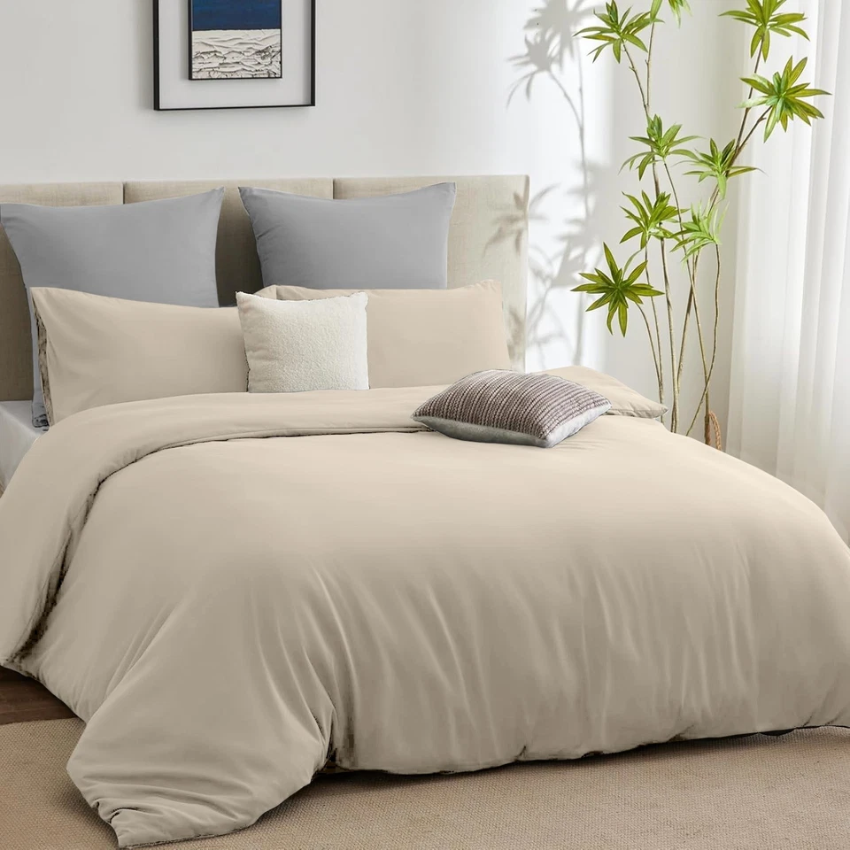 Duvet Cover Sets Plain Dyed Quilt Bedding Set with Pillow Shams Twin Queen King - Image 1 of 1