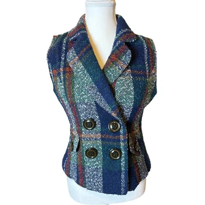 CAbi | Chaleco a Cuadros Doble Pecho Mezcla Lana Vintage | Pequeño Foto 1 de 4