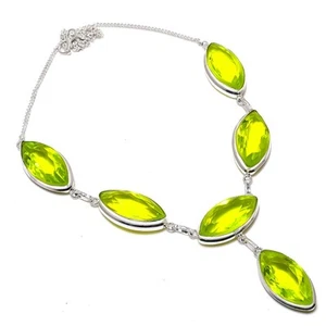Faceted Lemon Quartz Gemstone Ethnic 925 Sterling Silver Jewelry Necklace 18" n8 - Picture 1 of 5