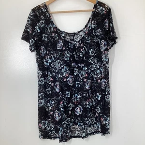 Torrid Womens Black Floral Lace Overlay Scoop Neck Short Sleeve Top Size 14 - Picture 1 of 7