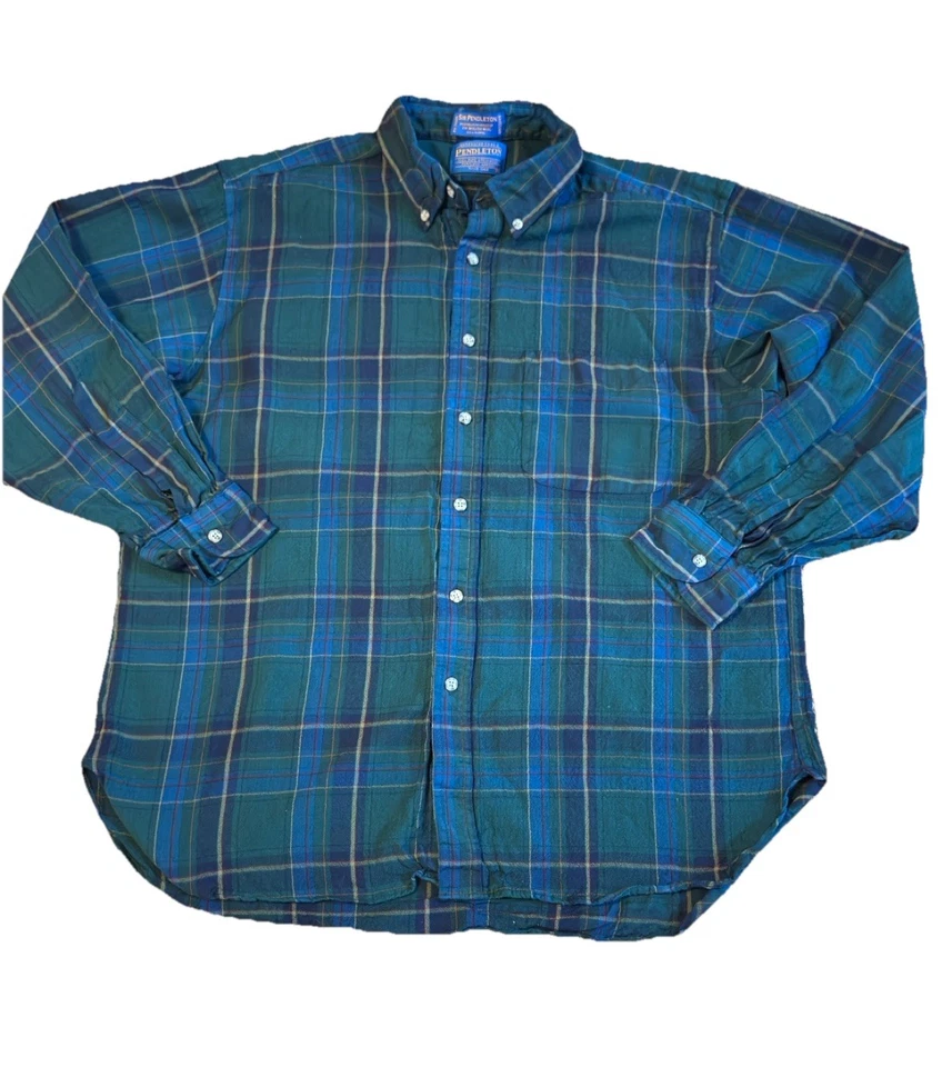 Vintage Pendleton Men’s Wool Button-Up Shirt XL Long Sleeve Green Striped - Image 1 of 4