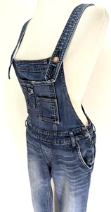 FREE PEOPLE Denim Overalls Bib Distressed Blue Soft Stretch Size 26 fits S VEUC* - Picture 1 of 12