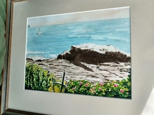 Maine Landscape Original Watercolor Pemaquid Point Seascape signed Joyce - Picture 1 of 4
