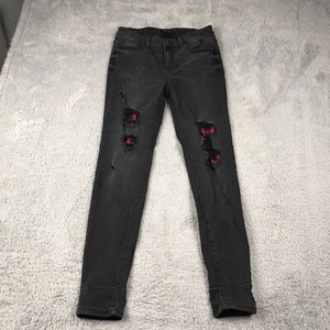 Judy Blue Jeans Womens 7/28 Black Distressed Plaid Lined Skinny Stretch Denim - Picture 1 of 19