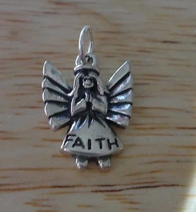Ciondolo argento sterling 17x13 mm piccolo angelo dettagliato dice fede - Foto 1 di 1